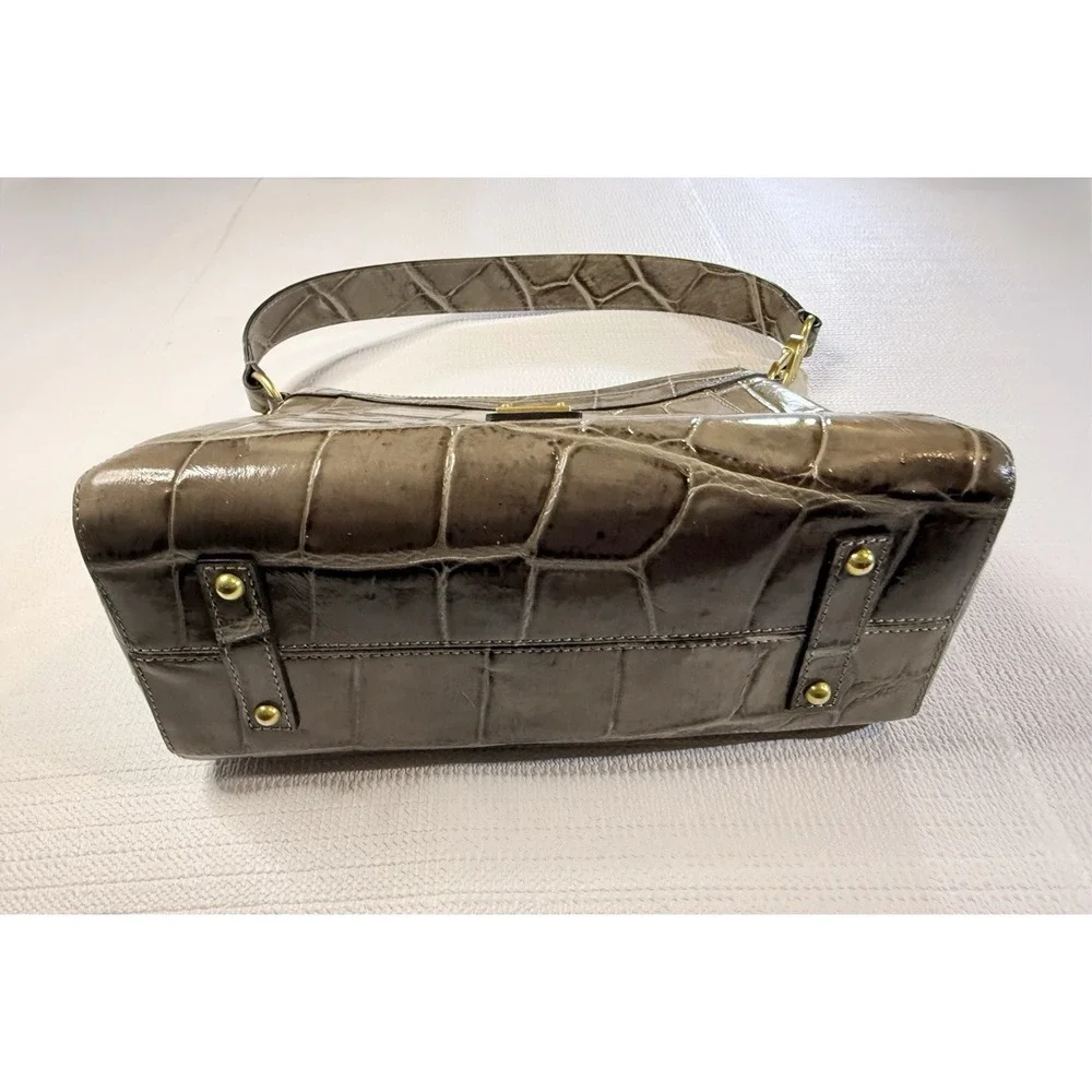 Dooney‎ & Bourke Croc Embossed Leather Hobo Gray Luxe Chic Handbag